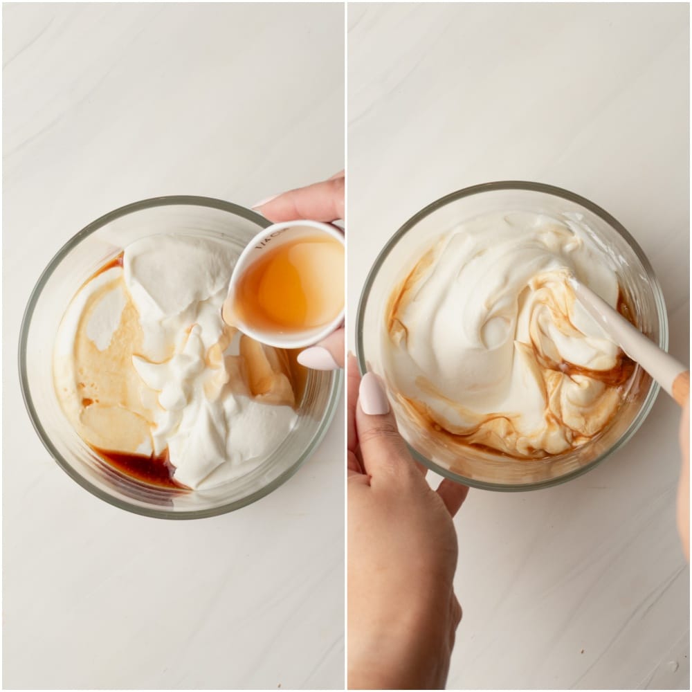 Mix the yogurt, honey or maple syrup, and vanilla extract in a bowl.