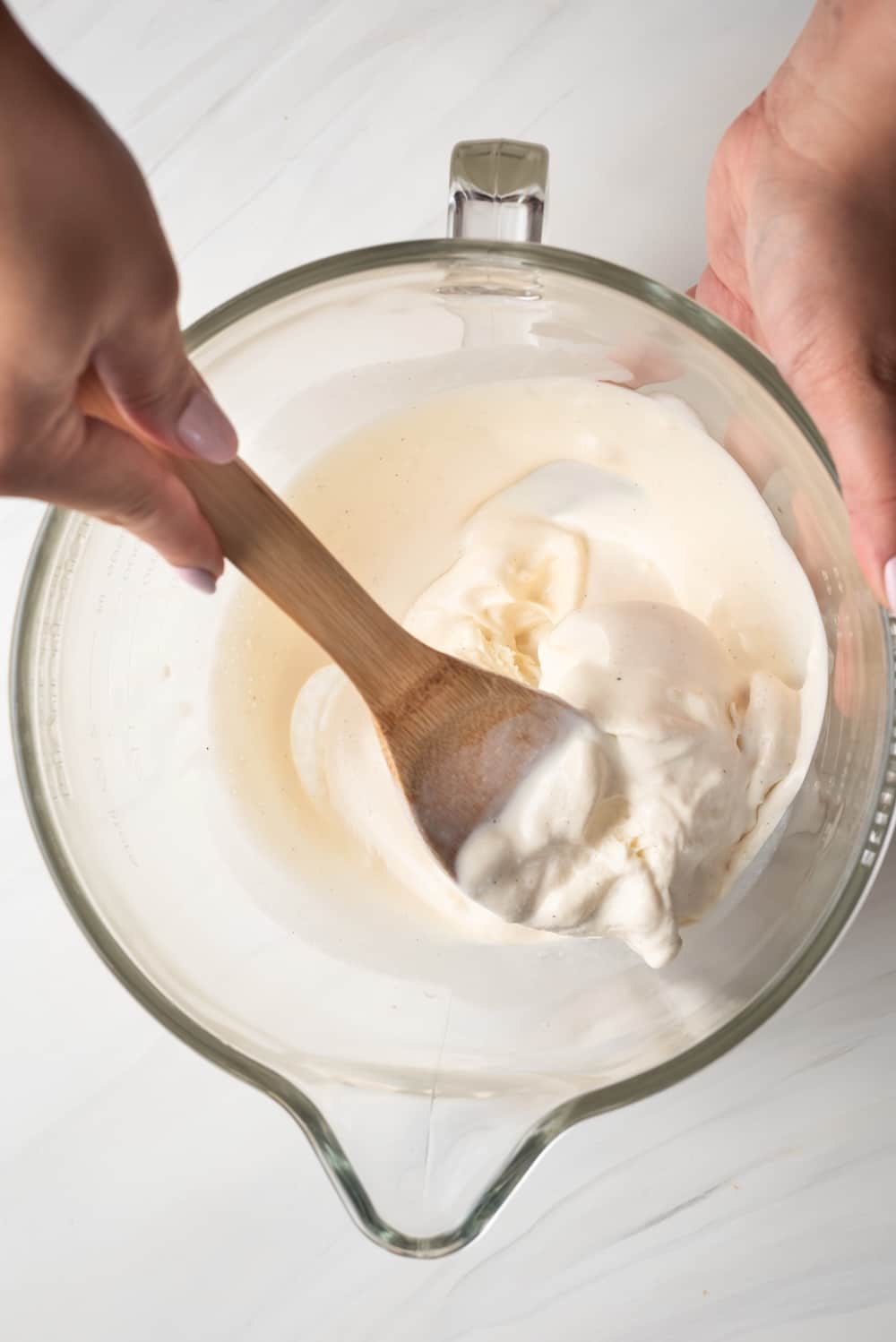 stir the ice cream until it has the texture of soft-serve ice cream