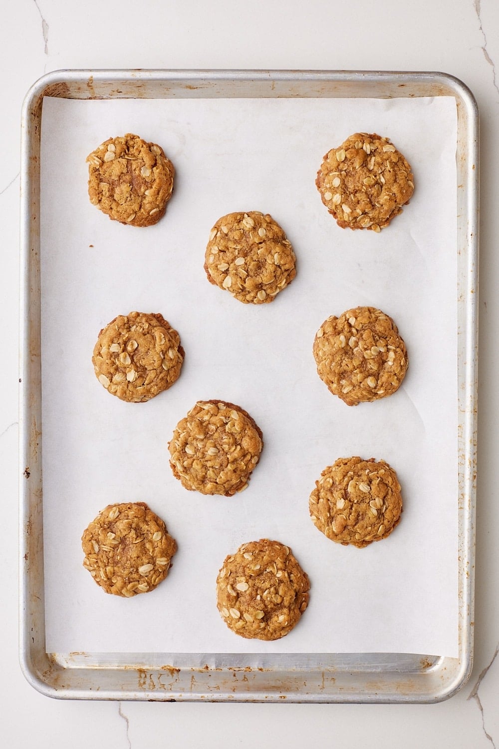 Browned Butter Oatmeal Cookies are baked until the edges are golden brown and the centers are puffed.