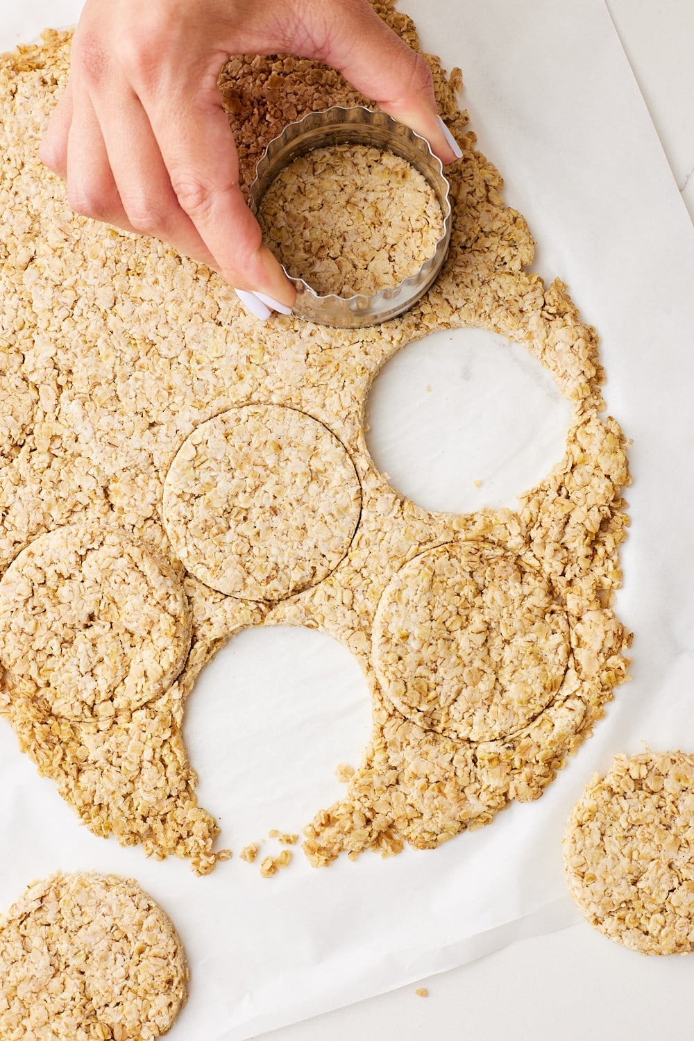 Cutting out oat cakes. 