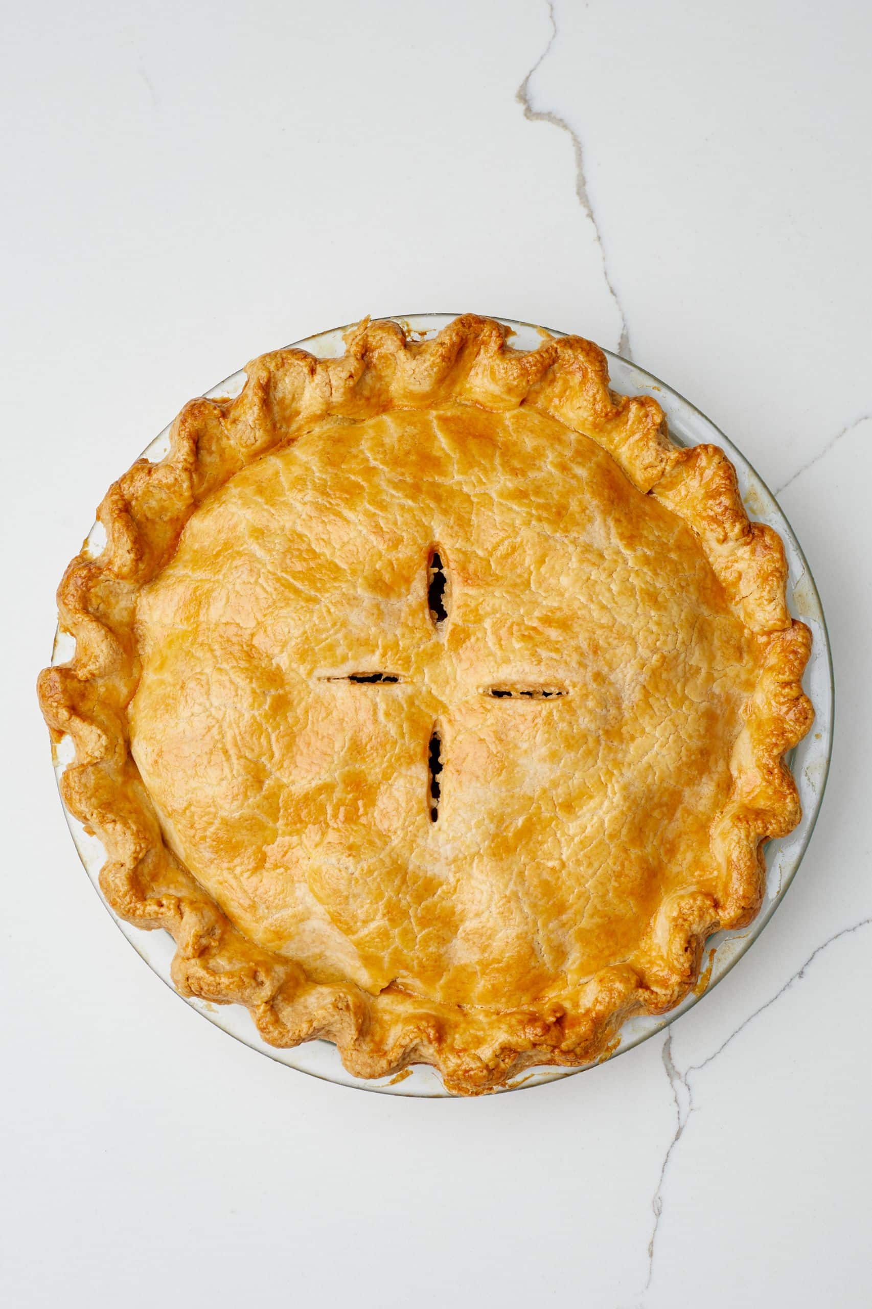 Bake the pie until golden brown. 